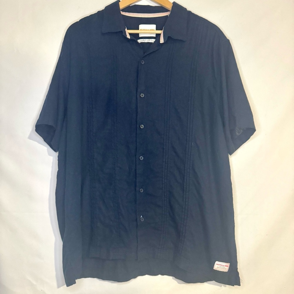 Scotch & Soda Men’s Linen Blend Navy Short Sleeve Shirt Size XL - Picture 3 of 13
